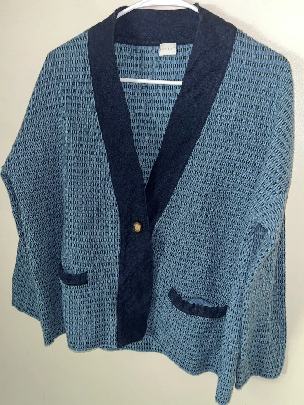 Poetry Women’s Blue Long Sleeve Knit Cardigan V Neck Sweater Size 12 Cotton EUC - Picture 3 of 7